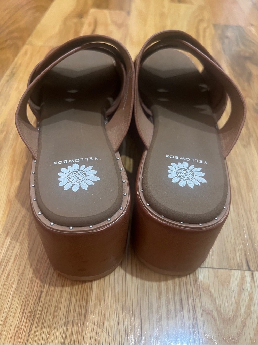 Yellow Box Brown Crossband Platform Slide Mules - Picture 3 of 5